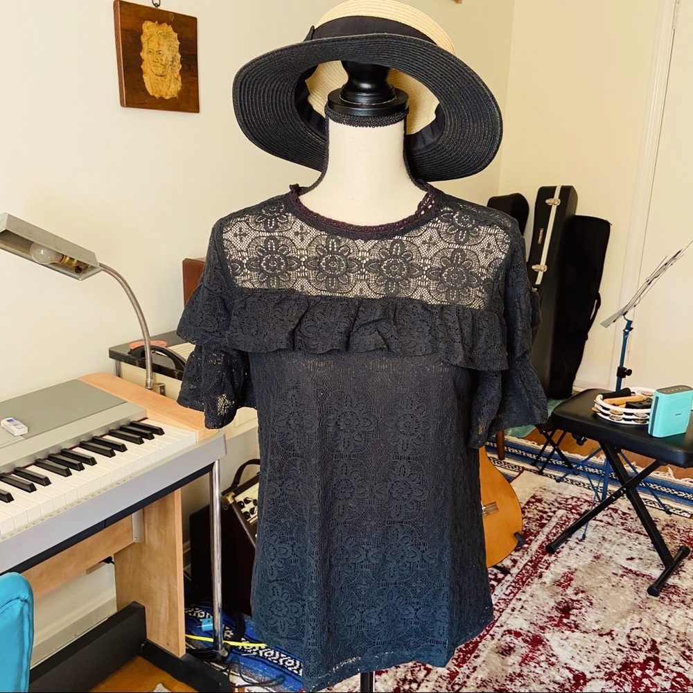 NWT Black Lace High Collar Blouse